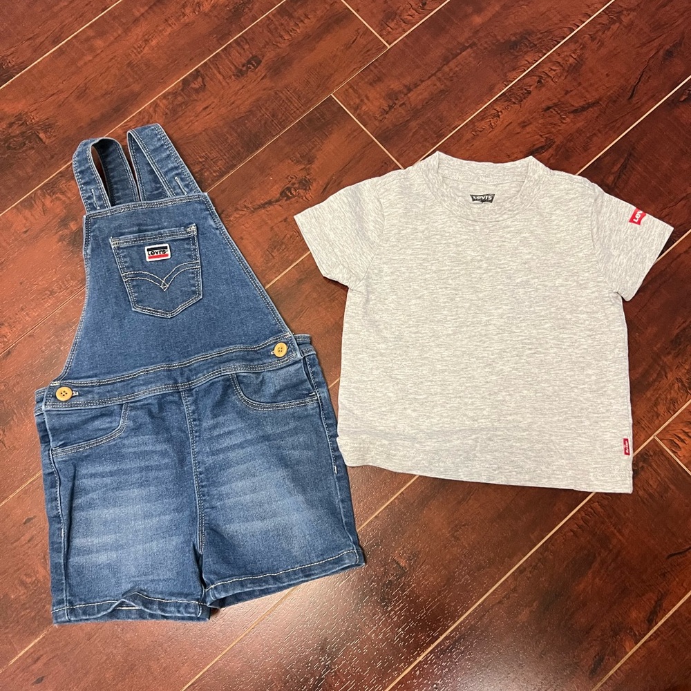 Levi's Kids Blue Denim Shortalls and Gray T-shirt Set size 2T